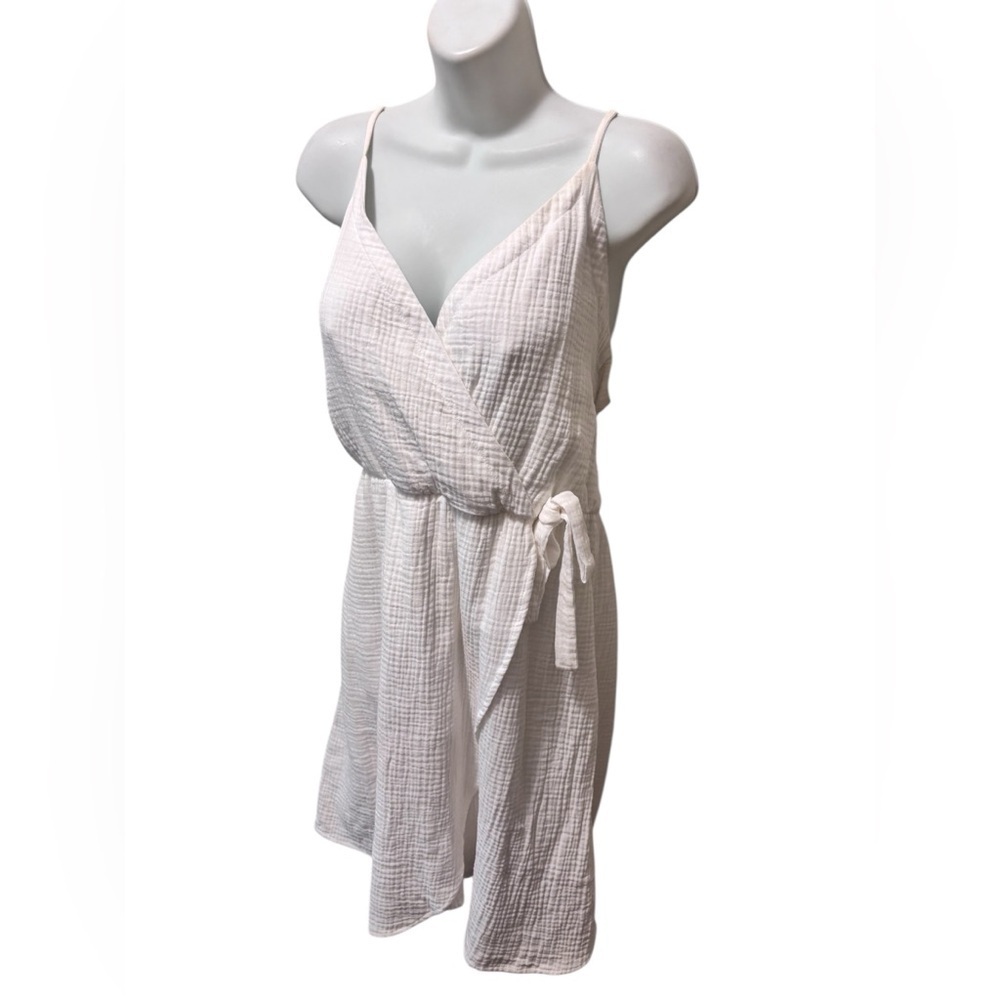 Maurice’s Textured Gauze Mini Faux Wrap Dress XL White Spaghetti Straps Summer